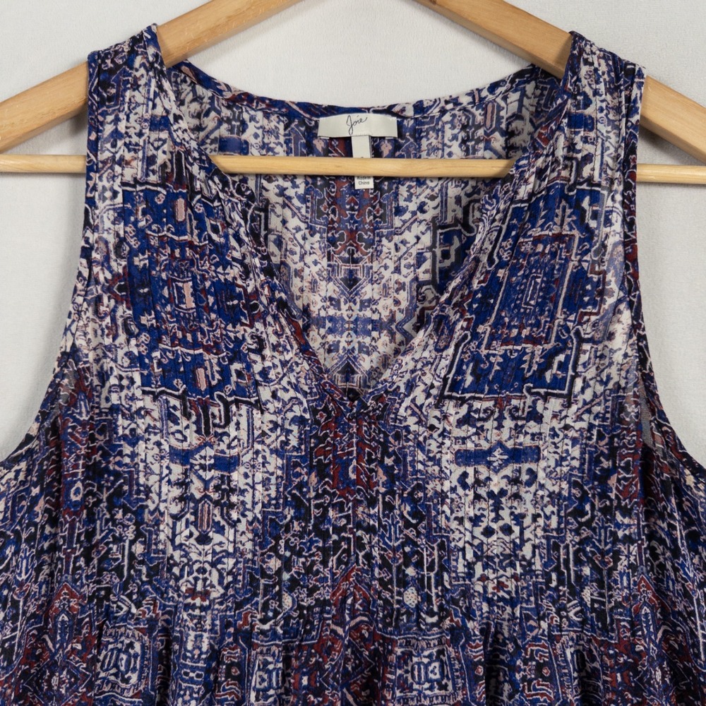 Joie Tank Top Womens Sz Small Red White Blue Geometric Silk Sheer Boho Festival - Picture 2 of 9